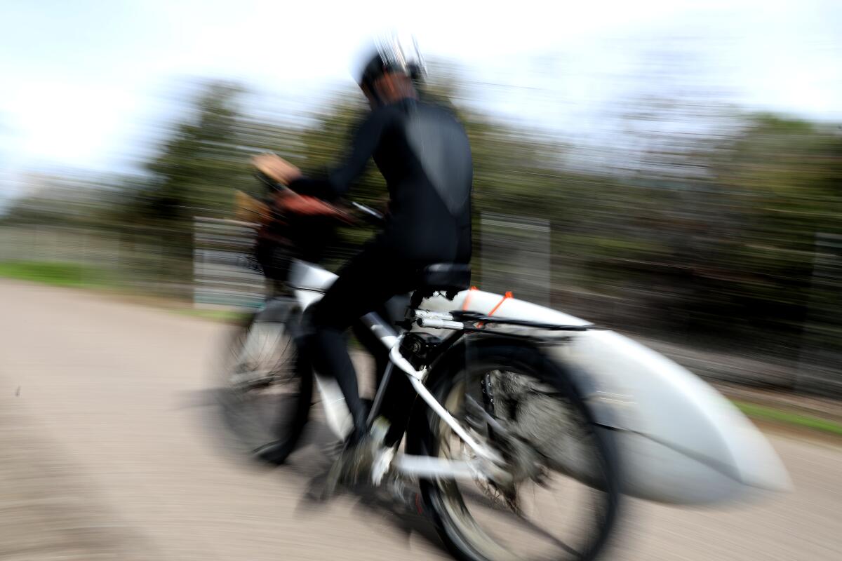 An electric bike on trail to Trestles Beach near San Clemente.