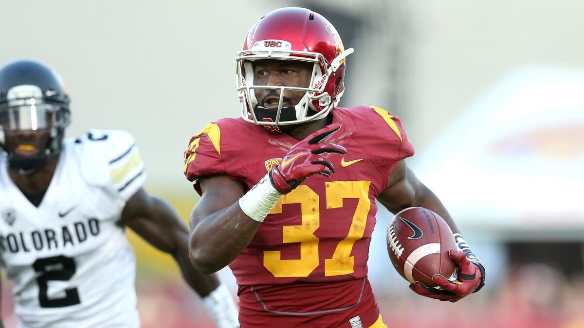 USC running back Javorius Allen scores on a 39-yard touchdown run during a win over Colorado on Oct. 18.