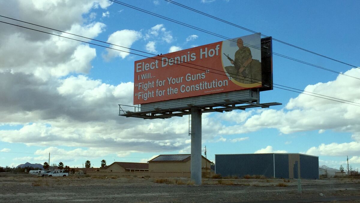 A billboard in Pahrump for Nevada brothel owner Dennis Hof, who filed papers last week to run for Nevada State Assembly District 36.