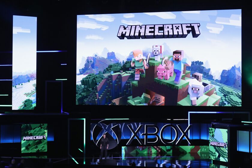 LOS ANGELES, CA - JUNE 11: Mojang's Brand Director Lydia Winters speaks about 'Minecraft' during the Microsoft xBox E3 briefing at the Galen Center on June 11, 2017 in Los Angeles, California. The E3 Game Conference begins on Tuesday June 13. (Photo by Christian Petersen/Getty Images)