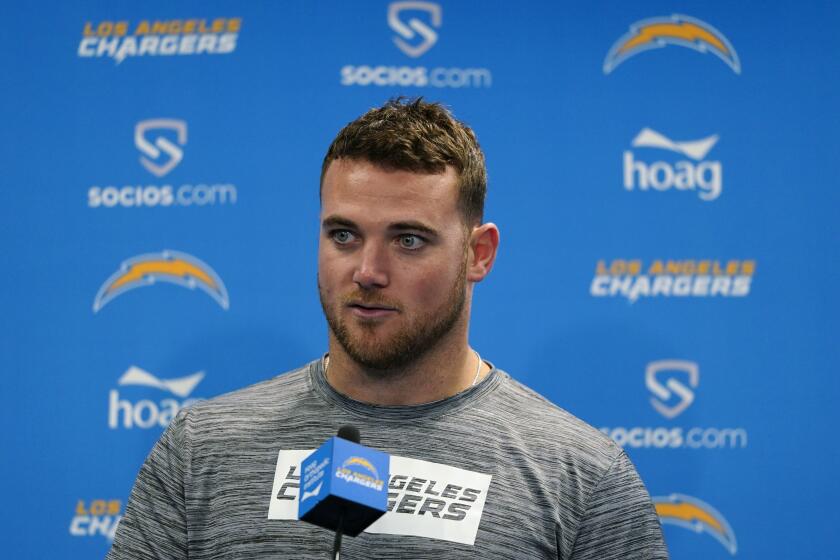 Los Angeles Chargers linebacker Troy Reeder speaks during a news conference Monday, April 18, 2022, in Costa Mesa, Calif. (AP Photo/Jae C. Hong)