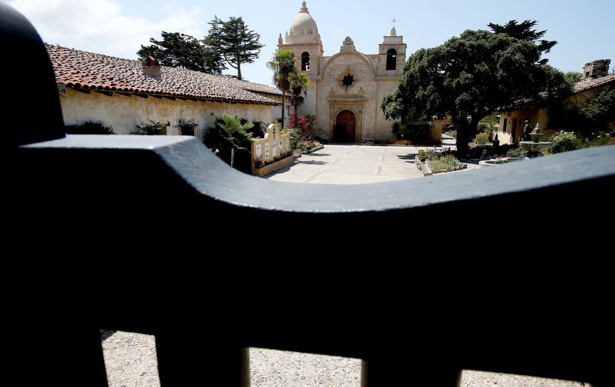 An exterior shot of the Carmel Mission.