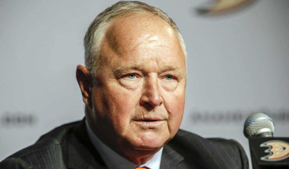 Coach Randy Carlyle at news conference at Honda Center after he was hired in June.