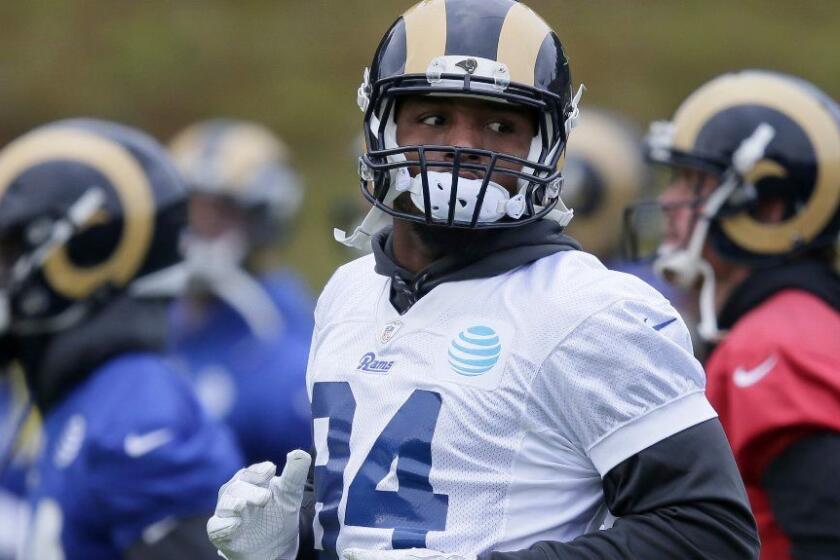 Rams defensive end Robert Quinn works out during a practice in England on Oct. 21.