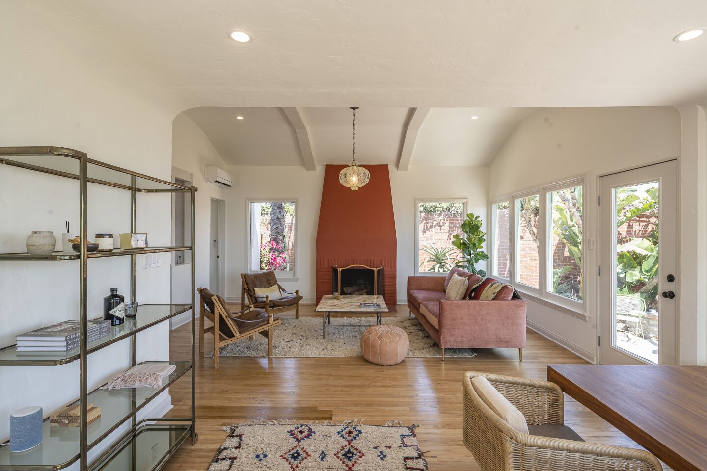 The living room also has a fireplace.