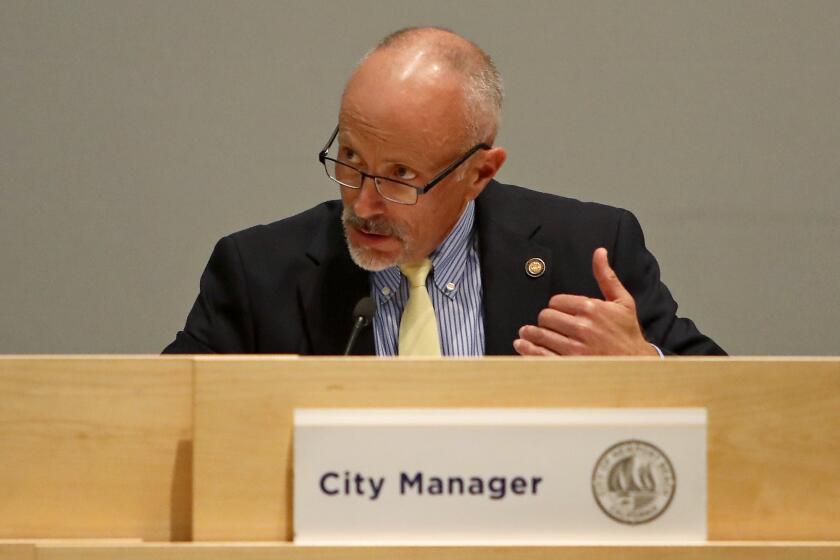 City Manager Dave Kiff speaks during a Newport Beach City Council meeting on Tuesday, April 10.