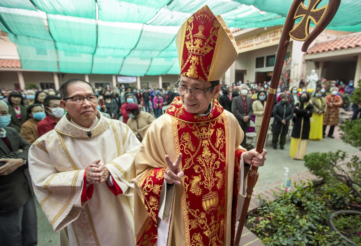 Most Rev. Thanh Thai Nguyen, auxiliary bishop of the Diocese of Orange, at the Vietnamese Catholic Center.