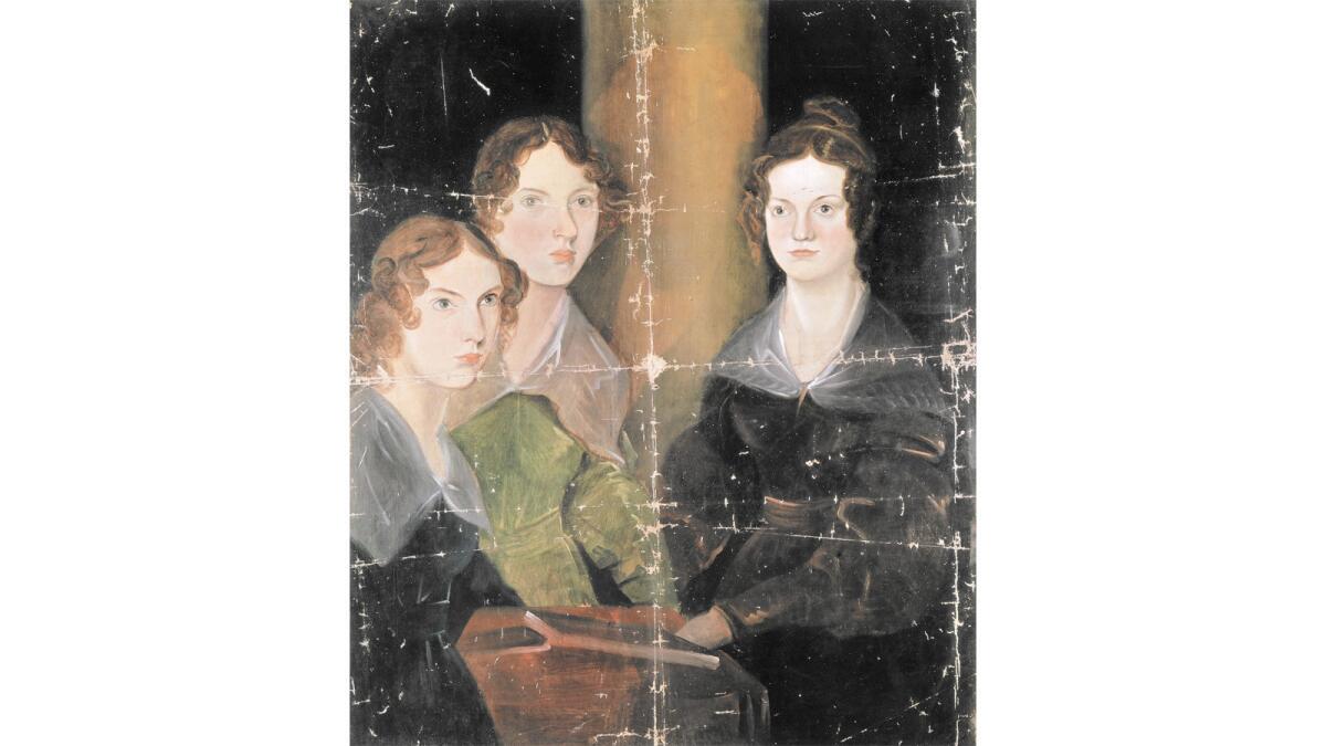 A portrait of Anne Bronte (Thornton, 1820 — Scarborough, 1849), Emily Bronte (Thornton, 1818 — Haworth, 1848) and Charlotte Bronte (Thornton, 1816 — Haworth, 1855), English writers. Oil on canvas by Patrick Branwell Bronte (1817-48), circa 1834.