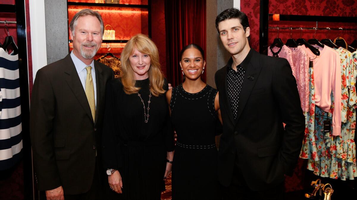 From left, South Coast Plaza's Anton Segerstrom, Jennifer Segerstrom, Misty Copeland and Roberto Bolle at a July 25, 2017, cocktail party celebrating the Teatro alla Scala Ballet Company's production of "Giselle" at the Dolce & Gabbana boutique.