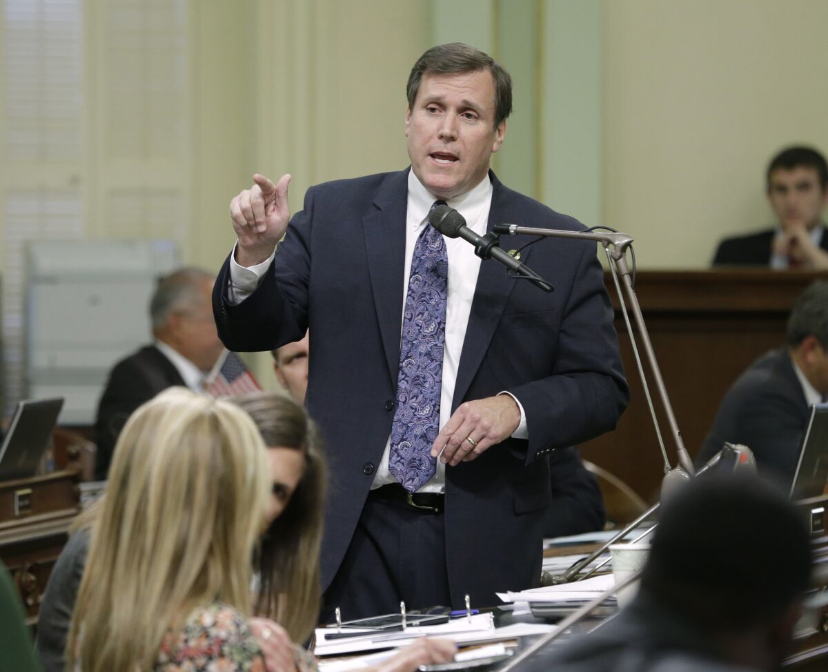 Assemblyman Scott Wilk (R-Santa Clarita) addresses lawmakers during the debate over the state budget, which Wilk inadvertently voted for. Claiming he had been distracted by Facebook, he later changed his vote.