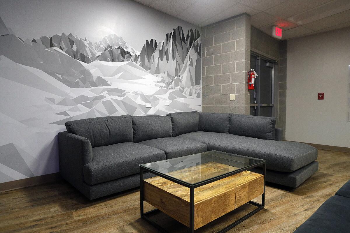 A lounge area in the new Wellness Center at La Cañada High School. The new center offers social-emotional support where teens can get help or hang out.