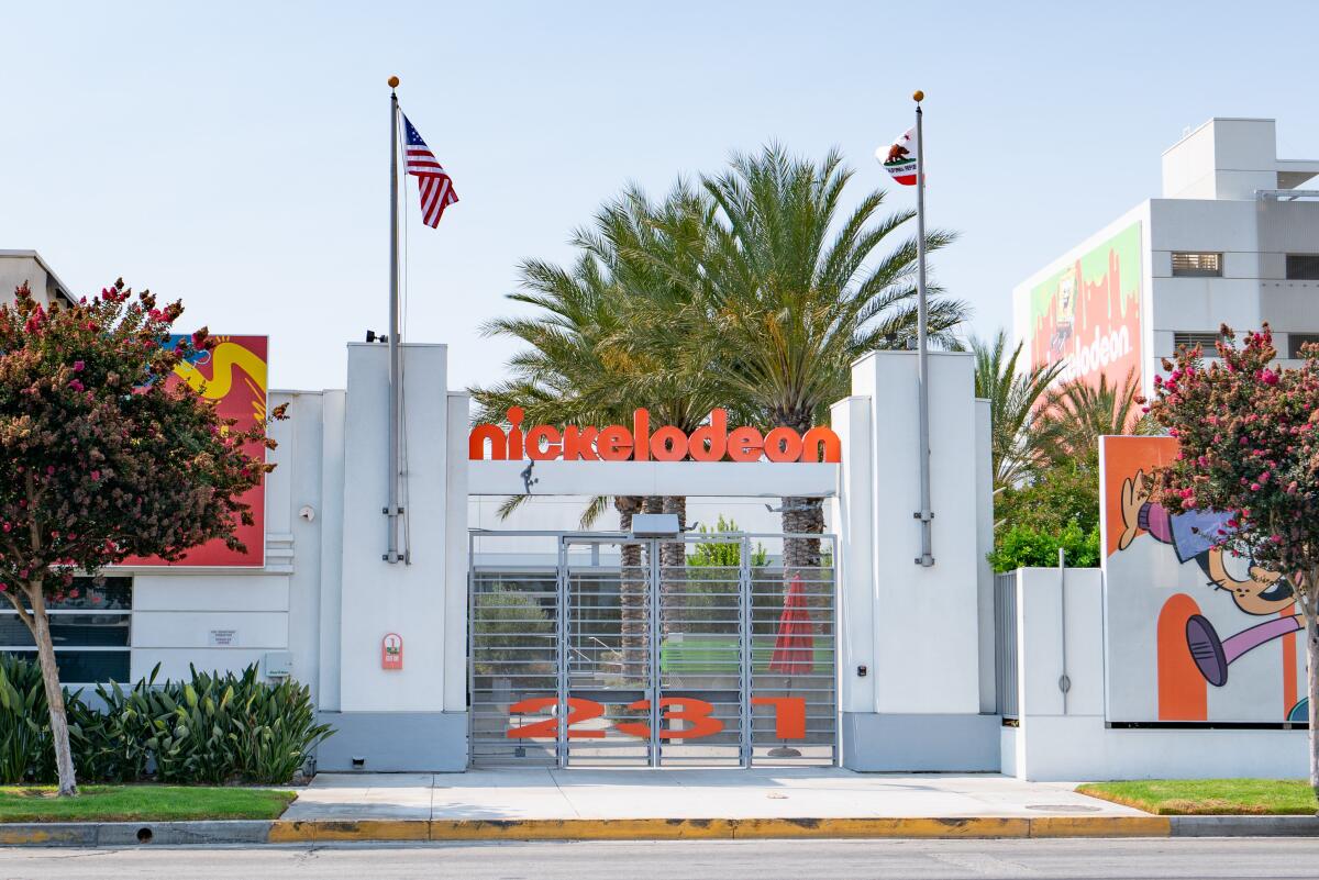 A gated entryway with the word "Nickelodeon" across the top.