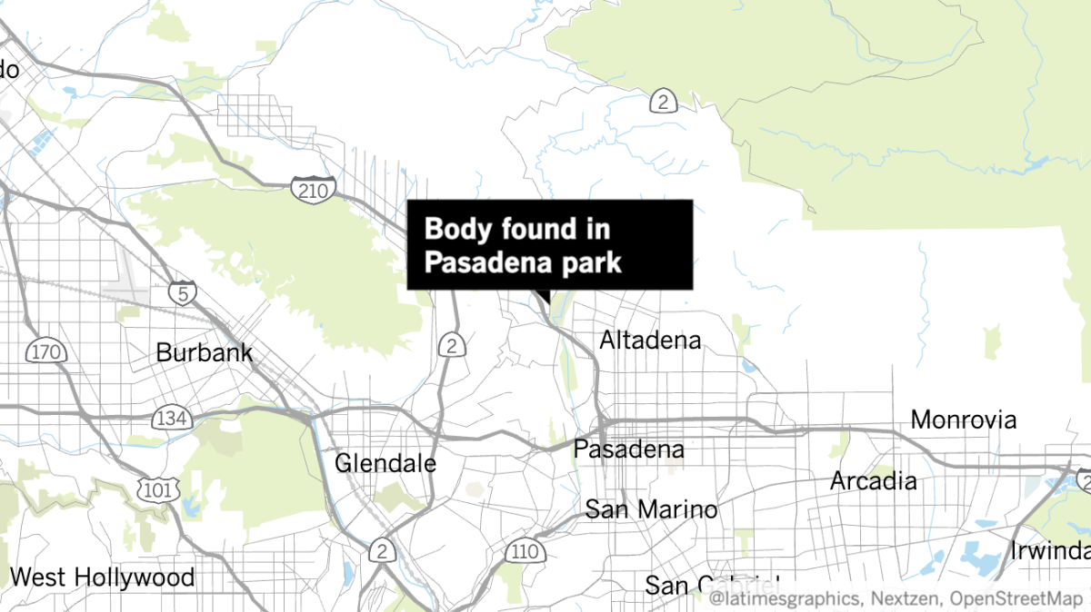 Map showing the location where a woman's body was discovered at a park in Pasadena.