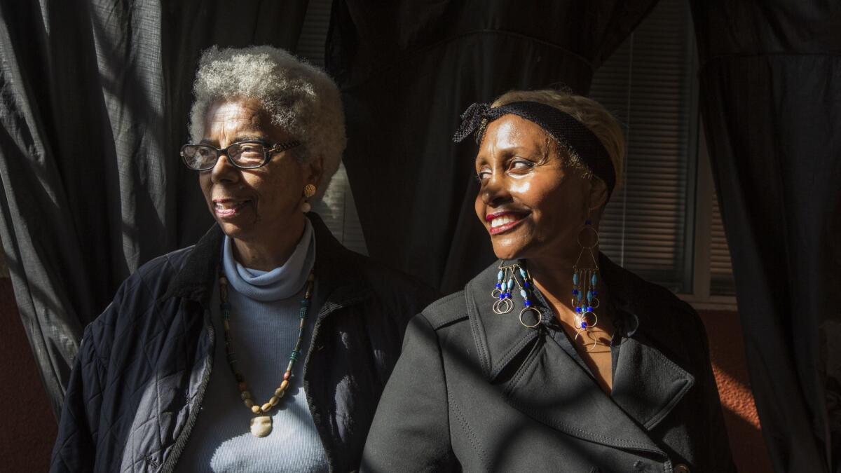 Bee Hall, left, and Ruth Isaacs Hamilton are leading a charge to rename the district of Leimert Park. Calling the neighborhood Africa Town, they say, would bolster civic pride and attract tourists to the region's hub of black art and culture.