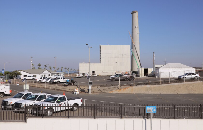 San Diego Gas & Electric Co.'s North Coast Service Center, seen in October 2020, just south of the Encina power plant.