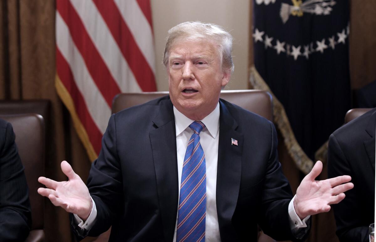 President Trump speaks during a cabinet meeting in Washington on Wednesday.