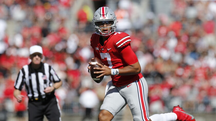 Ohio State quarterback C.J. Stroud looks to pass against Maryland on Oct. 9.