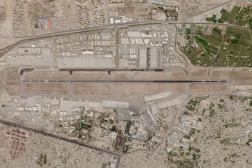 In this satellite photo taken by Planet Labs Inc., Kabul's international airport is seen Saturday, Aug. 28, 2021. Taliban forces sealed off Kabul's airport Saturday to most Afghans hoping for evacuation, as the U.S. and its allies were ending a chaotic airlift that will end their troops' two decades in Afghanistan. (Planet Labs Inc. via AP)