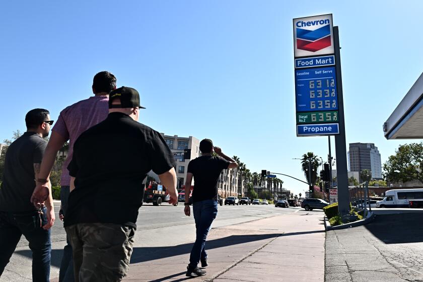 Los Angeles, California February 28, 2022: Gas prices ave reached over six dollars a gallon on (Wally Skalij/Los Angeles Times)