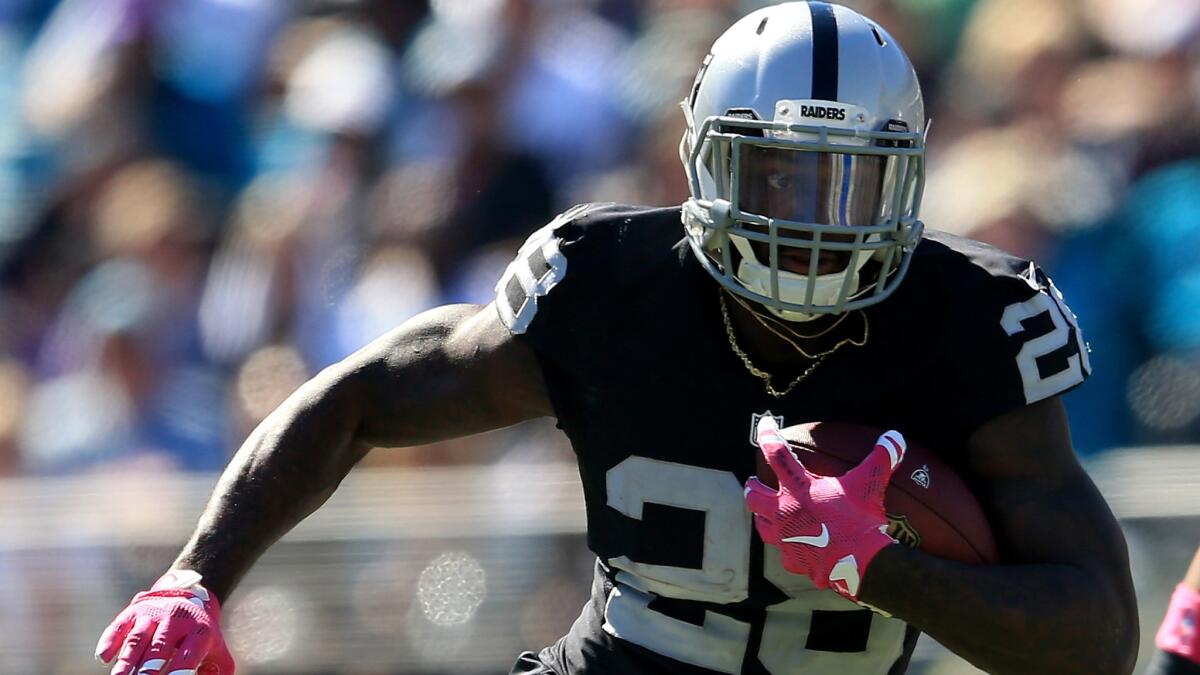 Latavius Murray and the Raiders meet the Denver Broncos on Sunday evening in Oakland in a matchup for 6-2 teaems.