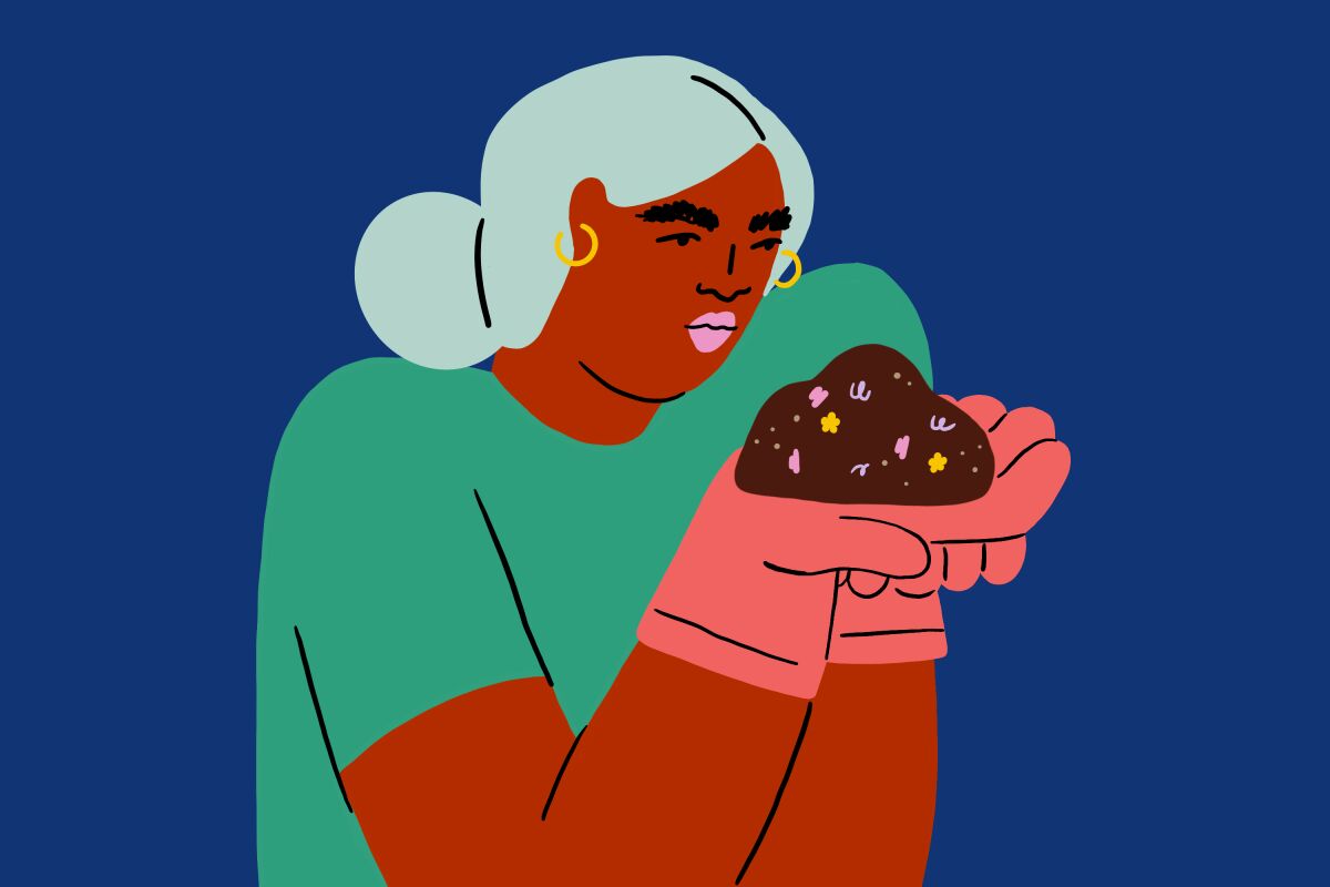 Illustration of a woman holding soil.