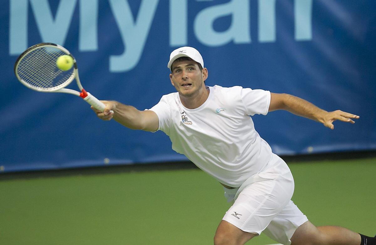 Dennis Novikov, shown competing earlier this season, earned the lone set victory for the Orange County Breakers in the World Team Tennis championship match won by the San Diego Aviators on Friday in New York.