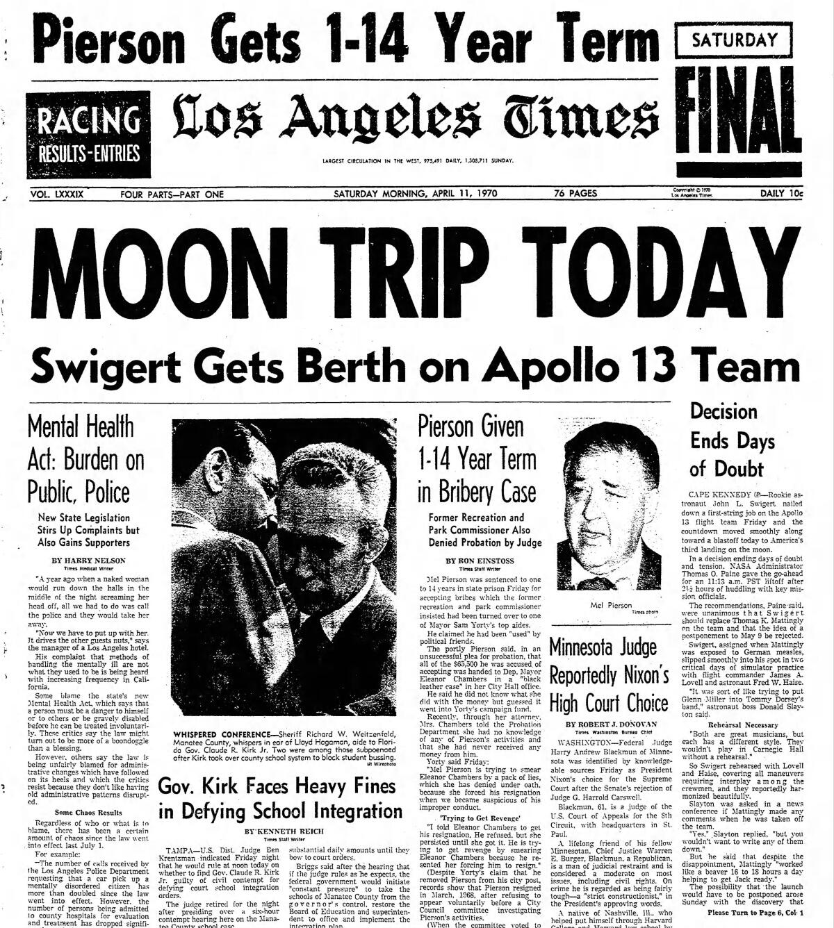 The front page of the Los Angeles Times on April 11, 1970.