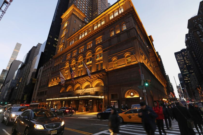 NEW YORK, NEW YORK--FEB. 12, 2018--Historic Carnegie Hall was built by philanthropist Andrew Carnegie in 1891 and designed by architect William Burnet Tuthill. The main hall seats 2,804 on five levels and was extensively renovated in 1986. (Carolyn Cole/Los Angeles Times)