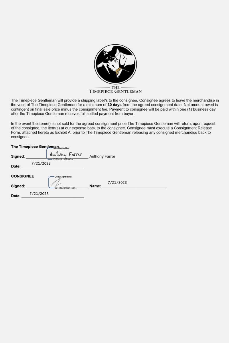 consignment agreement from The Timepiece Gentleman - page 2