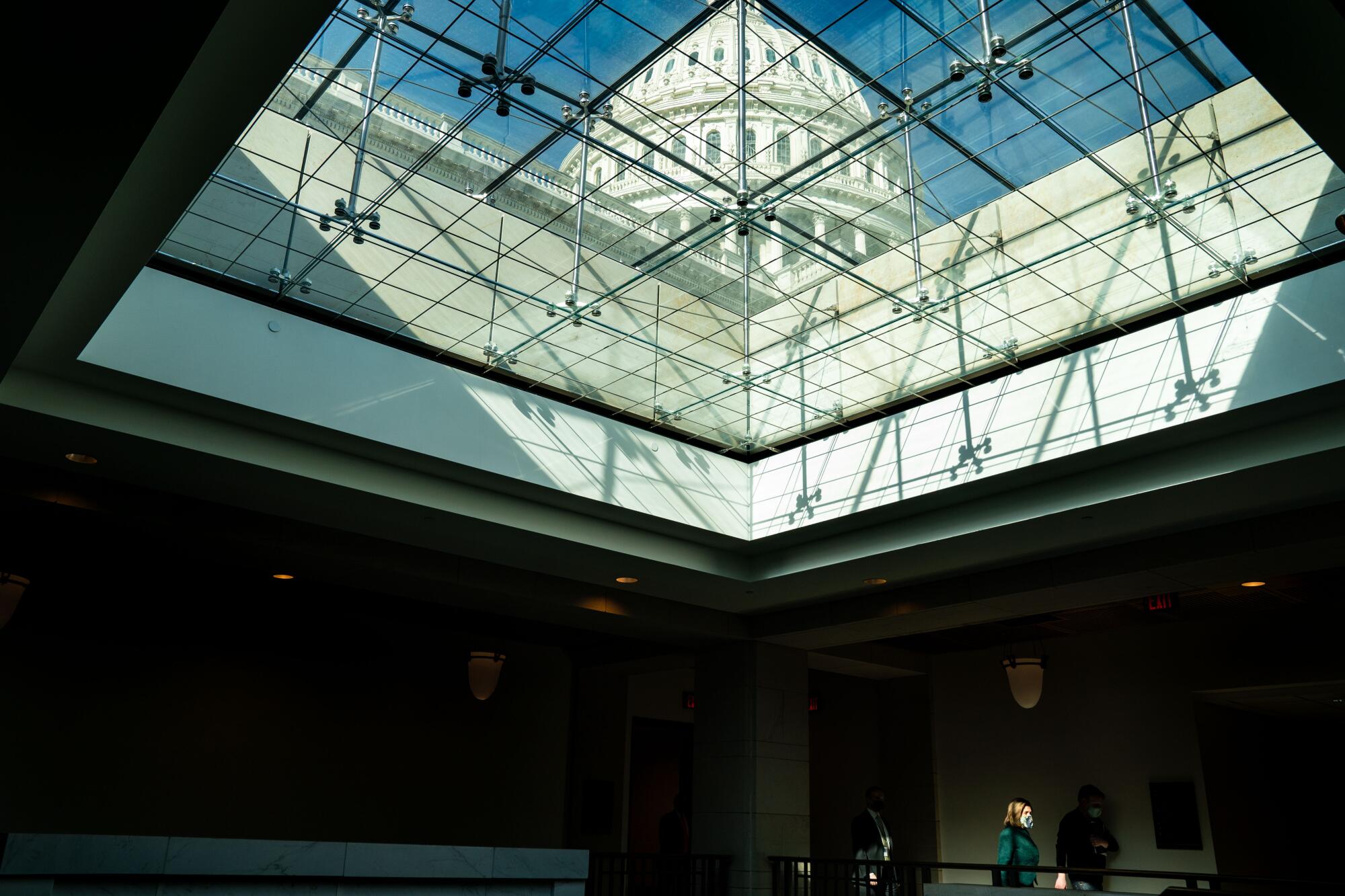 The dome of the U.S. Capitol Building seen through a skylight