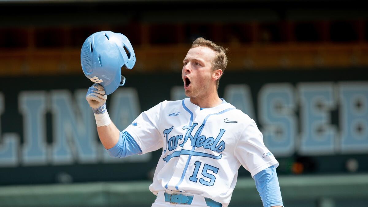 North Carolina's Michael Busch celebrates after hitting a home run in 2019.