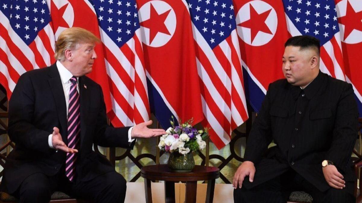 President Trump and North Korea's leader, Kim Jong Un, meet in Vietnam on Feb. 27.