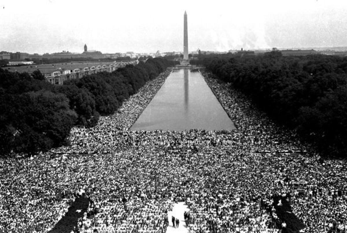 The March on Washington crowd on Aug. 28, 1963, from the top of the Lincoln Memorial.