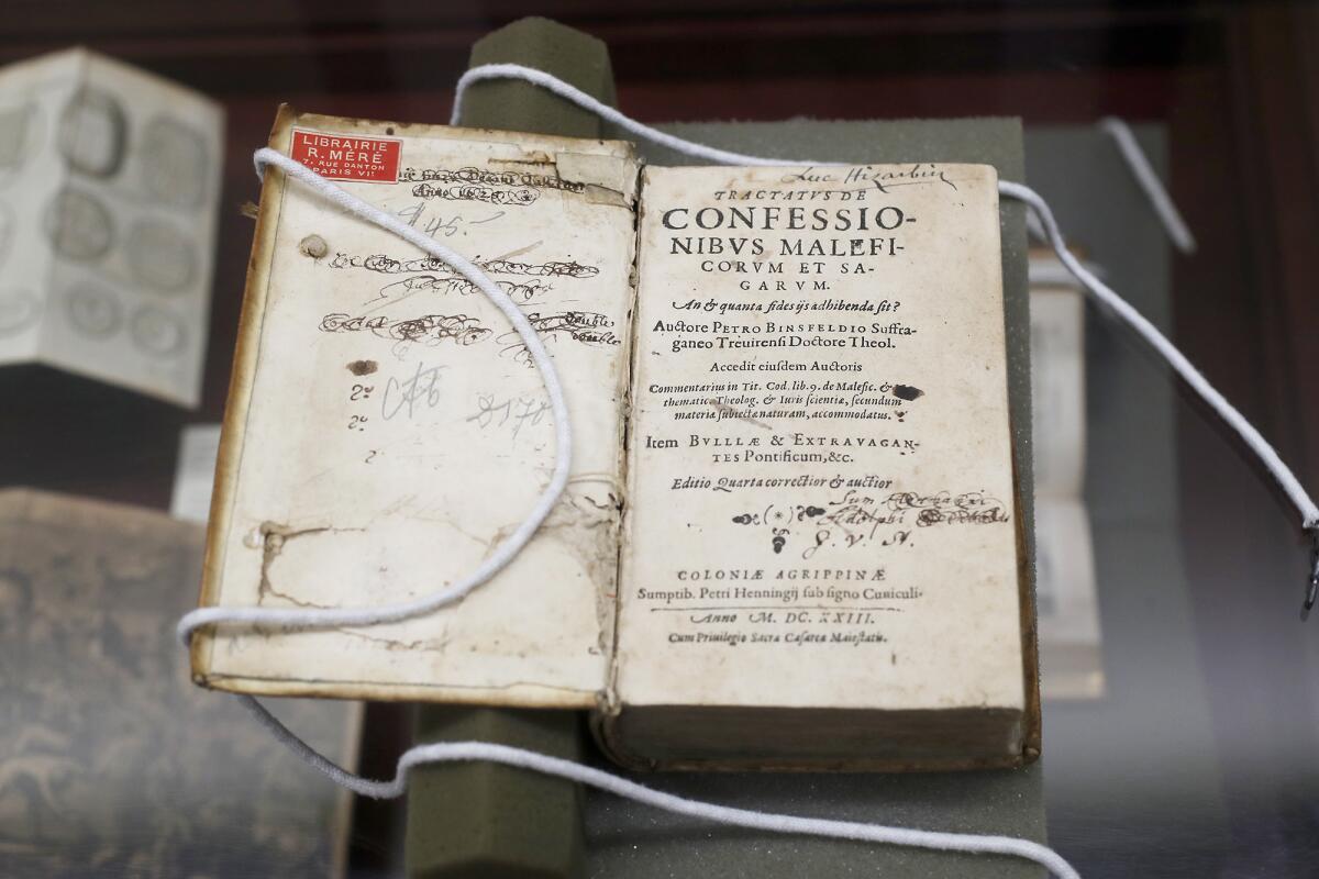 This book, which dates to 1623 and was originally published in 1589, discusses the confessions of alleged witches. It is the oldest piece in the collection for "We Are the Witches You Couldn't Burn" at UC Irvine's Langson Library.