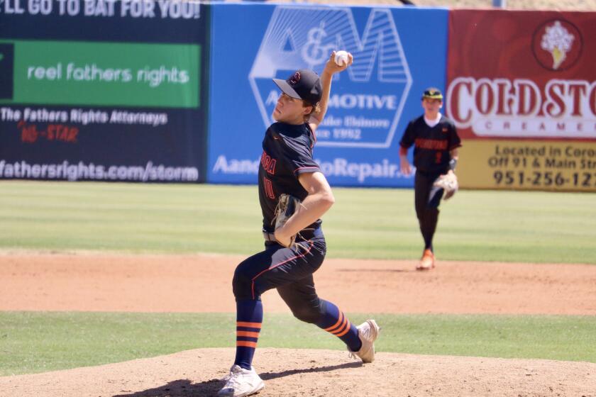 Pacifica Christian Orange County starting pitcher John Coopman delivers in Saturday's CIF Southern Section Division 8 championship game at Diamond Stadium in Lake Elsinore.