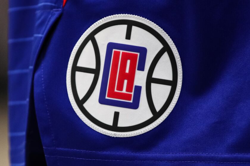 MINNEAPOLIS, MN - NOVEMBER 3: A view of the LA Clippers logo in the fourth quarter.
