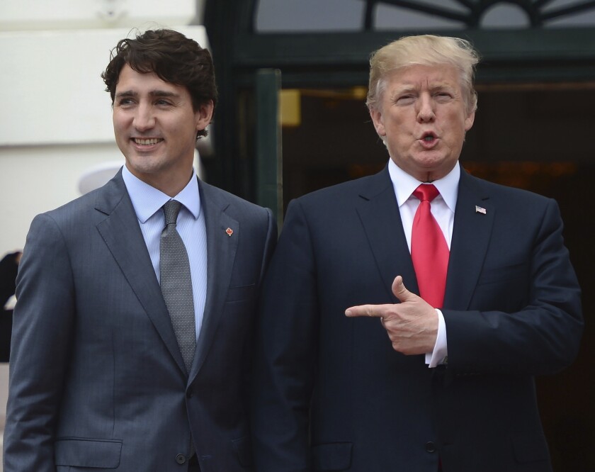 Canadian Prime Minister Justin Trudeau visits President Trump at the White House in 2017.