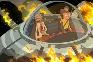 Rick sits passed out while Morty makes a call as the Space Cruiser engulfed in flames.