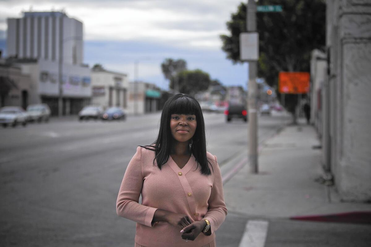 Mayor Aja Brown in downtown Compton. The city recently was ranked by a nonpartisan think tank as the most financially distressed city in California.