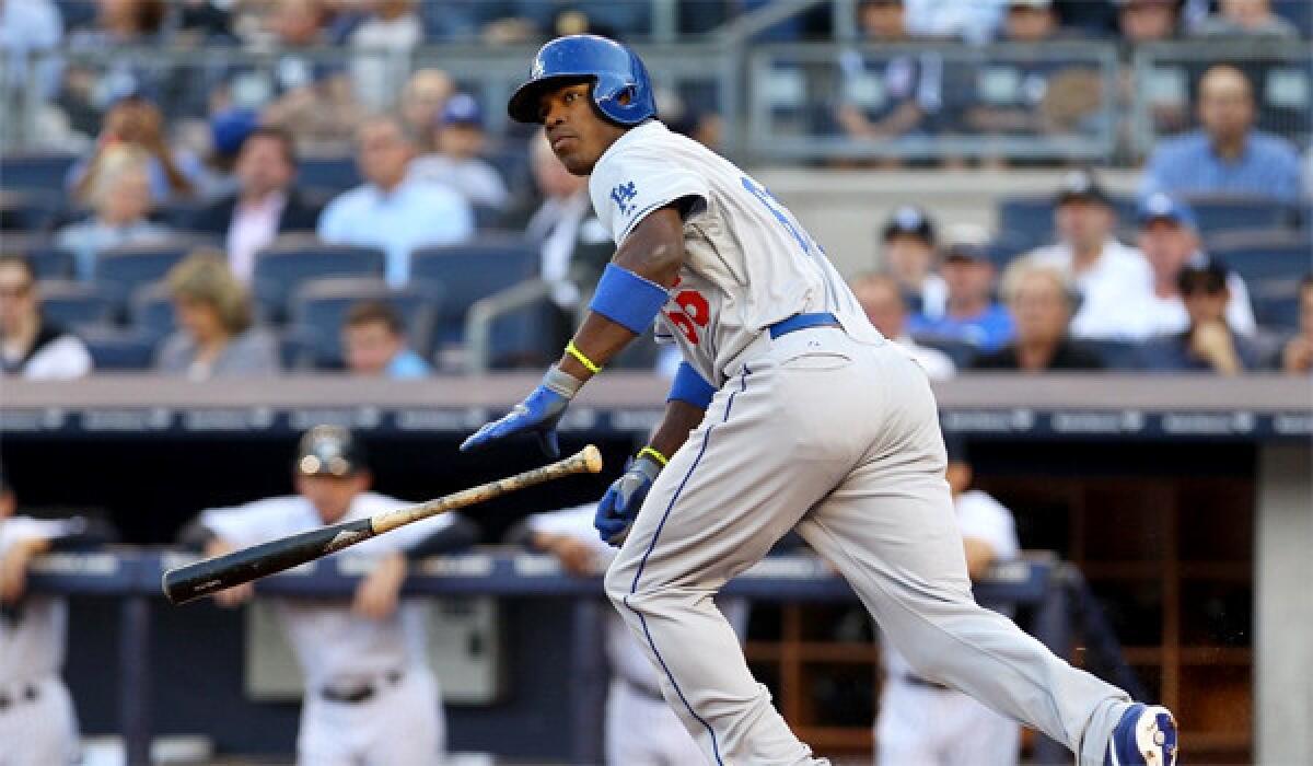 Yasiel Puig went two for four with a home run for the Dodgers in L.A.'s 6-0 victory over the New York Yankees in the second game of a doubleheader on Wednesday.