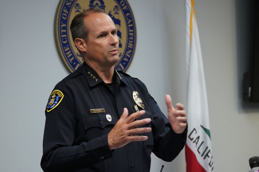 San Diego, CA - July 14: At San Diego Police Department Headquarters on Wednesday, July 14, 2021 in San Diego, CA., San Diego Police Chief, Davids Nisleit spoke with reporters about the rise in ghost guns used in crime. Nisleit also spoke about the gun violence reduction plan that was implemented last Friday July 9, 2021. (Nelvin C. Cepeda / The San Diego Union-Tribune)