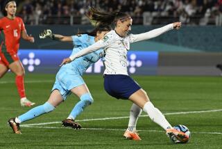United States' Alex Morgan takes a shot on goal during the Women's World Cup Group E soccer match between Portugal and the United States at Eden Park in Auckland, New Zealand, Tuesday, Aug. 1, 2023. (AP Photo/Andrew Cornaga)