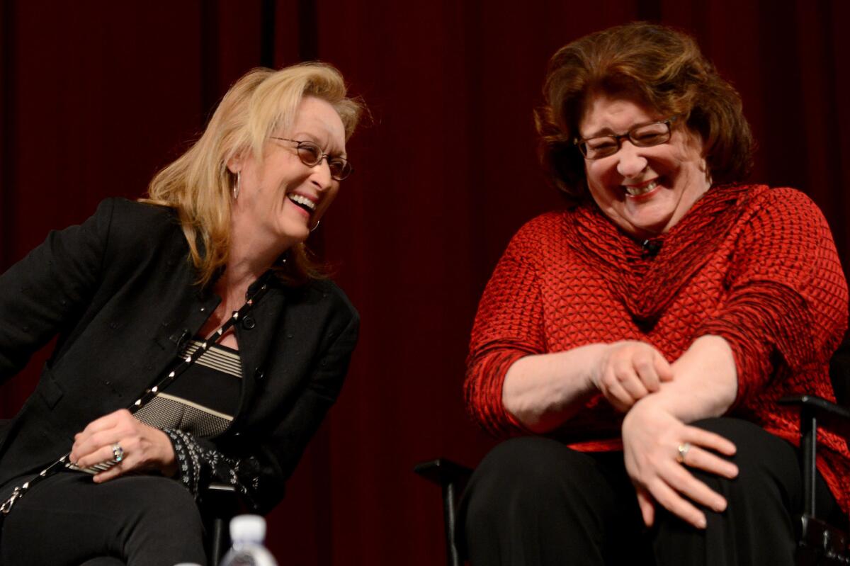Meryl Streep, left, and Margo Martindale speak onstage at a screening of "August: Osage County" in Los Angeles.