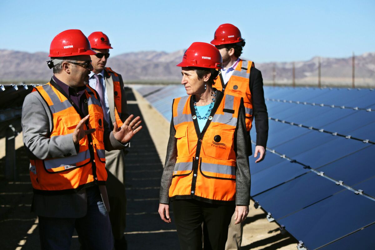 Sally Jewell at Desert Sunlight solar farm