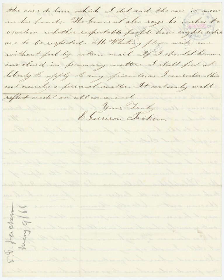A letter from Ellen Garrison Jackson Clark written May 9, 1866.