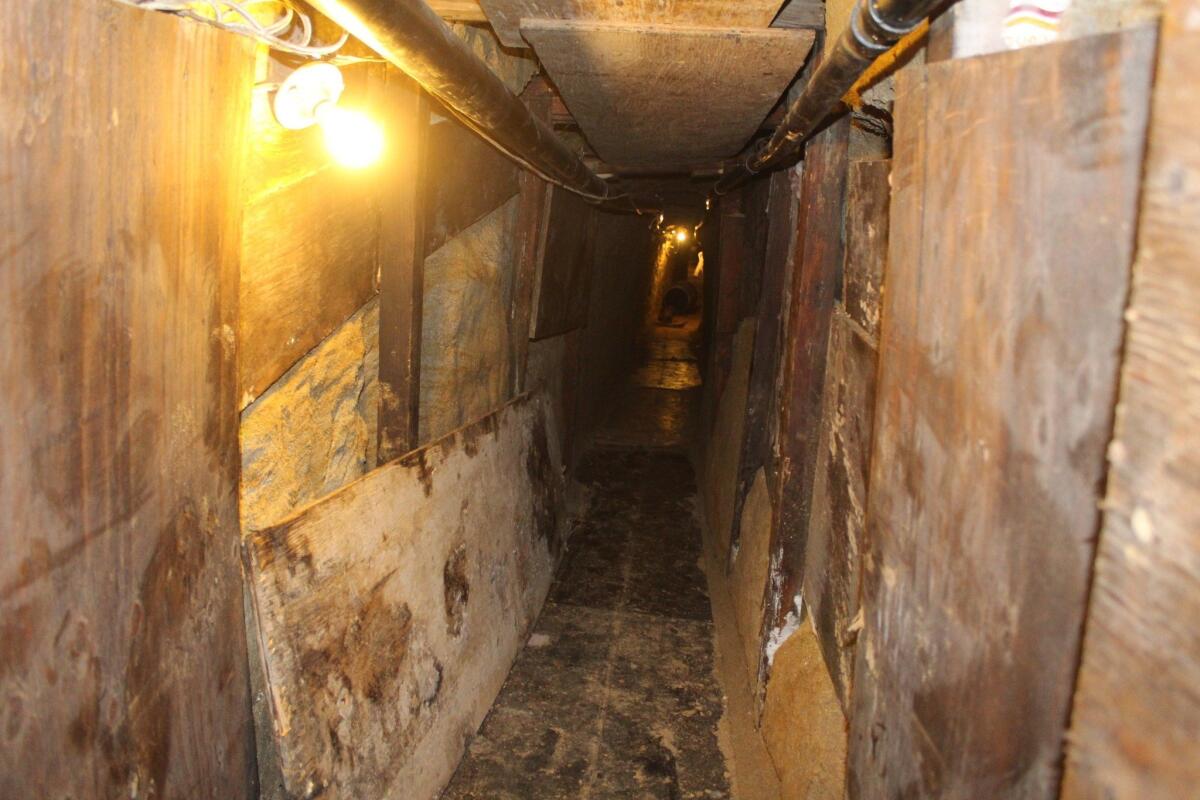 View of a tunnel found by soldiers of the Mexican army in the border city of Tijuana and apparently used to smuggle drugs into the United States on April 7.