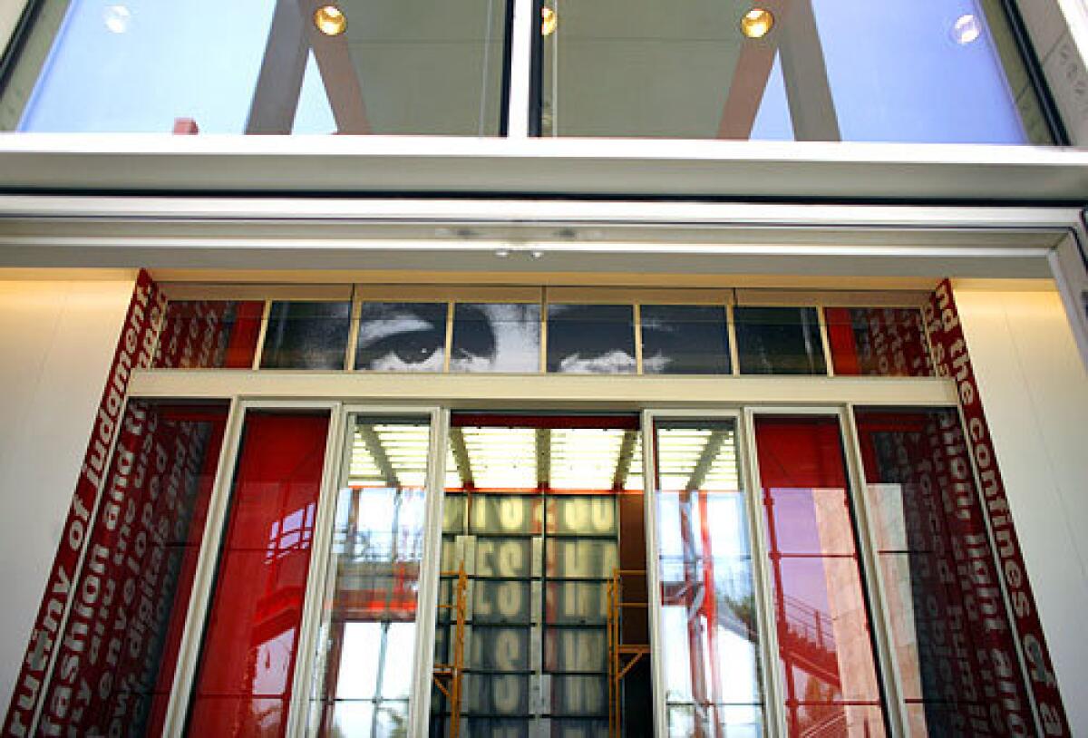 UTILITARIAN ART: The new Broad Contemporary Art Museum features a lift like no other: Passengers in the glass-enclosed elevator are surrounded by a three-story red, black and white art installation by Barbara Kruger. Just one problem. The massive elevator hasn't worked as planned.