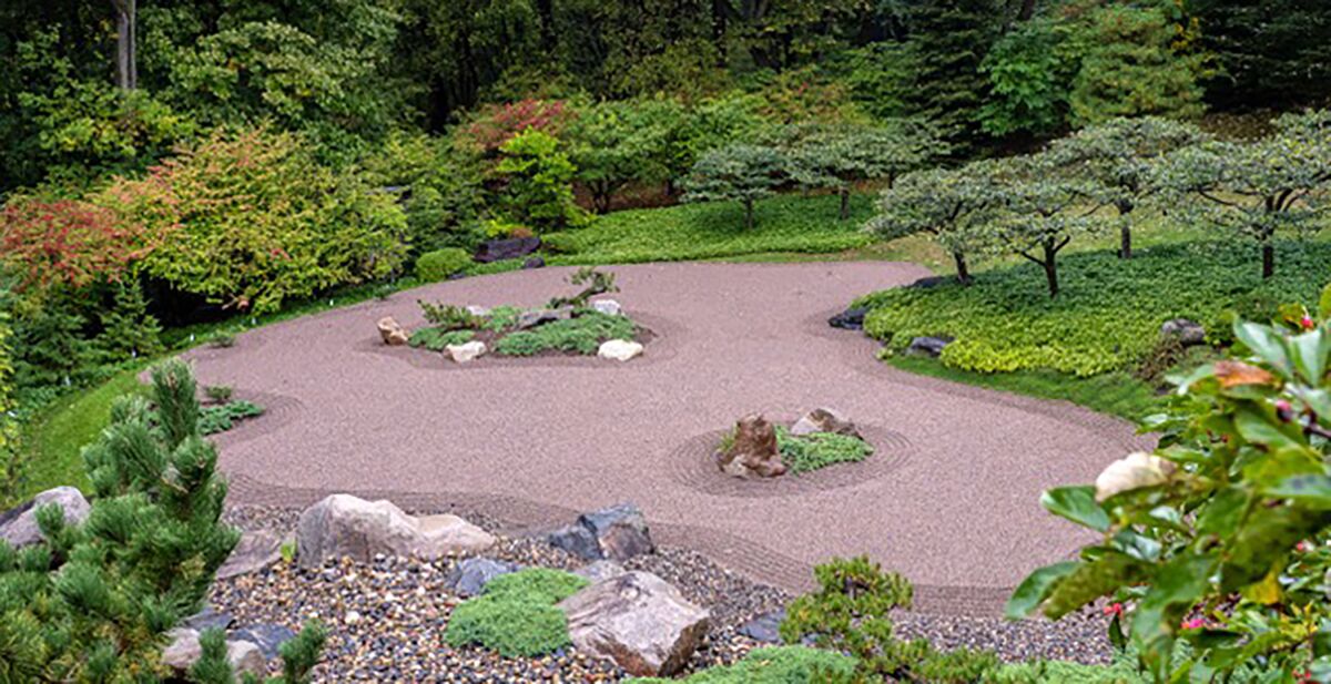 A rock and gravel landscape is seen at a home in Minnesota.