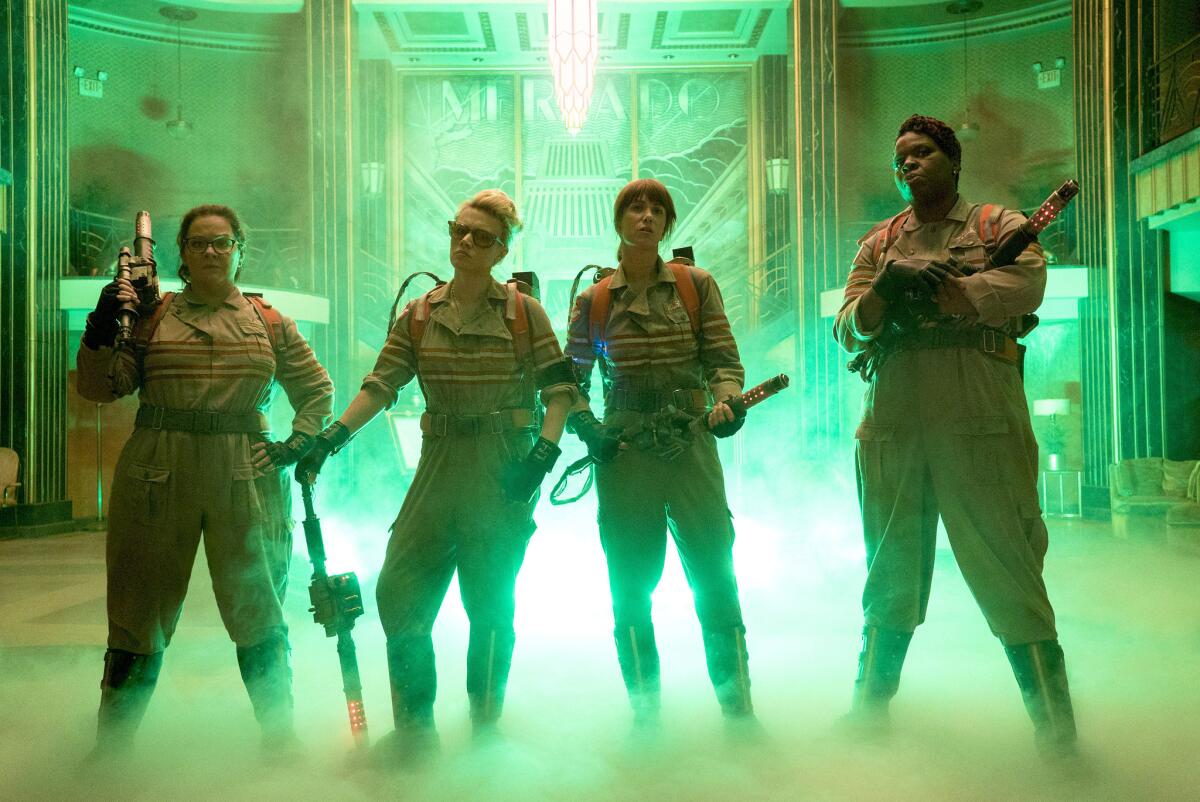 From left: Melissa McCarthy, Kate McKinnon, Kristen Wiig and Leslie Jones in "Ghostbusters."