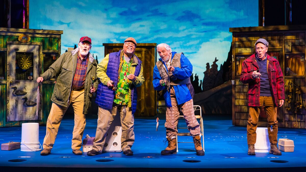Ice fishing and songs. That's "Grumpy Old Men: The Musical" at La Mirada Theatre, with, from left, Gregory North, Ken Page, Hal Linden and Mark Jacoby.